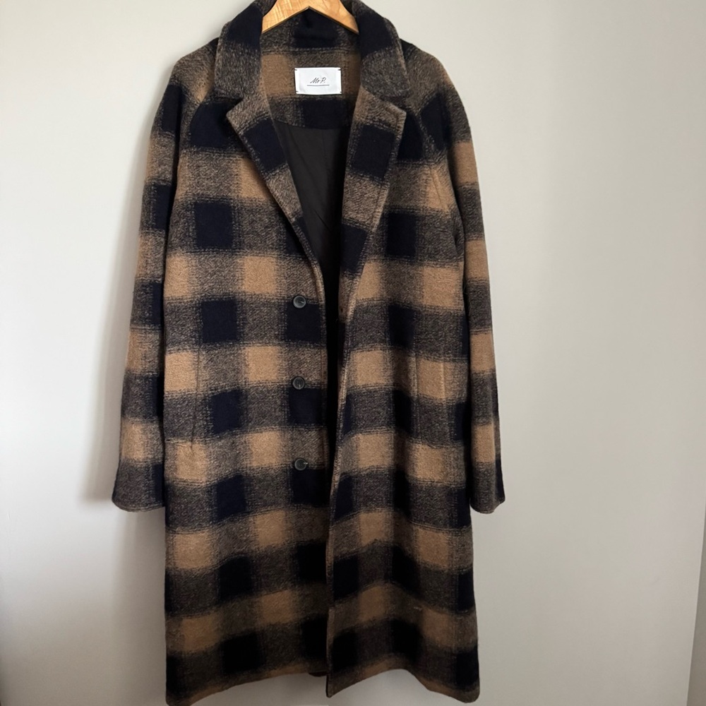 Mr. P Checked Wool Blend Felt Coat Men’s Size XXL Navy and Camel Colorway